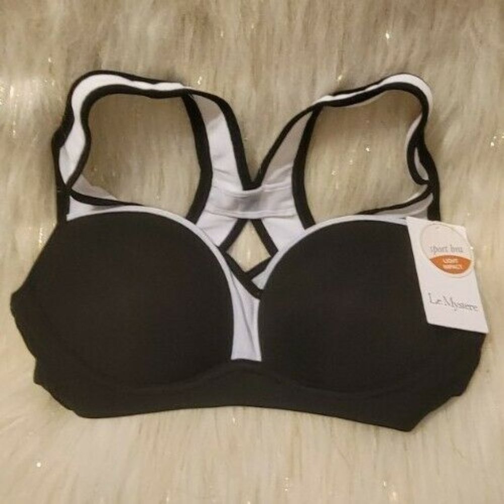 Le Mystere 5210 Light-Impact Wire Free Racerback Sport Bra White 32B 85B 70B NWT